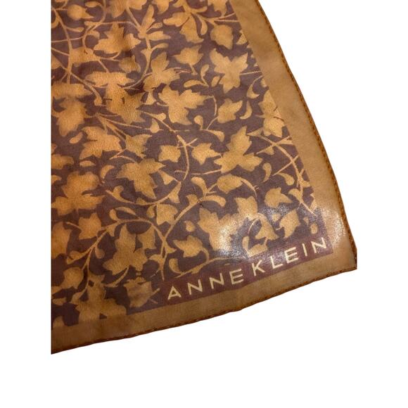 Anne Klein Silk Chiffon Square Neck Scarf Brown Vine Print - Picture 3 of 5